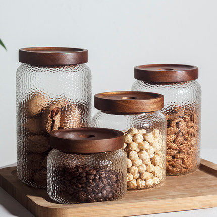 美式花茶锤纹罐玻璃密封罐食品级茶叶咖啡豆储存罐坚果杂粮收纳瓶