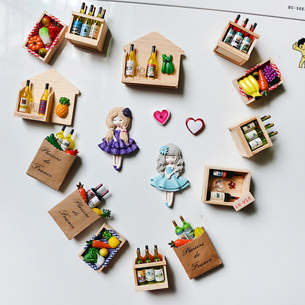 【乐乐家】木质厨房可爱韩国创意立体磁扣冰箱贴吸磁铁家居装饰