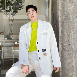 夏季韩国网红高级感白色休闲小西装男士韩版帅气宽松西服外套贴标