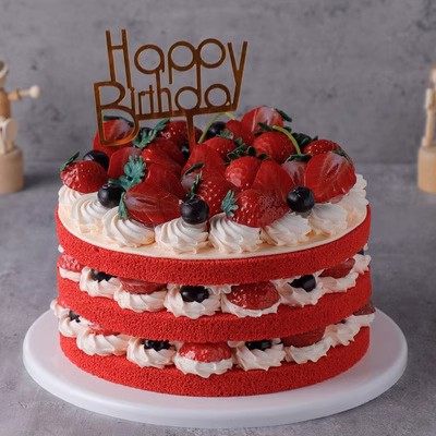 黑加仑红丝绒森林浆果草莓千层慕斯裸蛋糕网红水果蛋糕模型样品