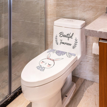 马桶装饰墙贴纸可爱搞笑卡通卫生间浴室厕所防水创意花卉贴画自粘