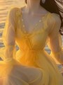 黄色雪纺连衣裙春装女2024年新款沙滩裙女海边度假超仙法式长裙子