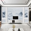 3D电视背景墙壁纸水墨大气山水客厅现代简约8d影视墙布壁画墙纸