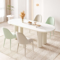 奶油风餐桌椅组合家用现代简约白色轻奢岩板餐桌法式小户型吃饭桌