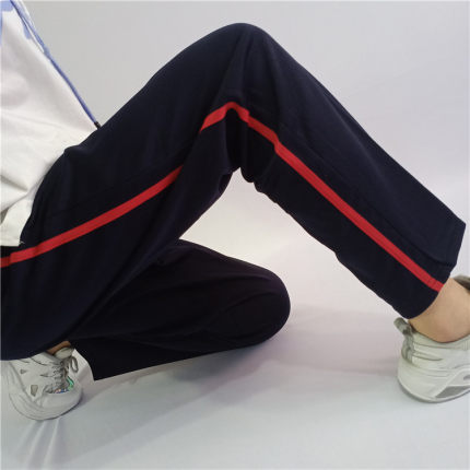 校服裤子男女通用直筒宽松高中小学生一厘米红条一道杠藏蓝色校裤