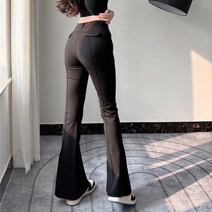 黑色微喇叭西装裤女夏季2022新款小个子高腰显瘦垂坠感休闲拖地裤