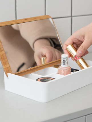 化妆品收纳盒子北欧首饰盒家用带盖防尘梳妆台桌面置物化妆镜便携