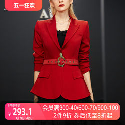 AUI红色御姐短款西装外套女2023秋季新款气质设计感小众修身西服