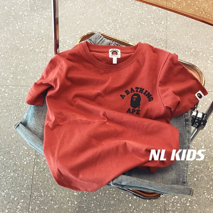 儿童日潮童装猿猴日本夏短袖上衣男童t恤纯棉半袖锈铁红宝宝夏装