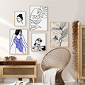 法式唯美女性人物素描画芯小众植物黑白挂画内芯公寓墙壁布置画心