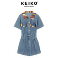 KEIKO 甜酷风牛仔连体裤女2024夏季设计感减龄显瘦连衣短裤连身裤