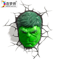 漫威复仇者联盟绿巨人头手面具3D创意壁灯led小夜灯装饰生日礼物