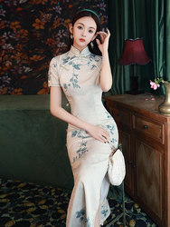 复古旗袍2023年新款夏季改良中国风高级感气质优雅日常长款连衣裙
