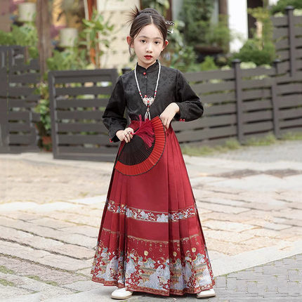 2024女童新中式马面裙红色春夏季中国风儿童汉服小女孩连衣裙