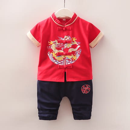 男童汉服唐装儿童短袖套装宝宝夏装薄款中国风小童两件套1-2-3岁