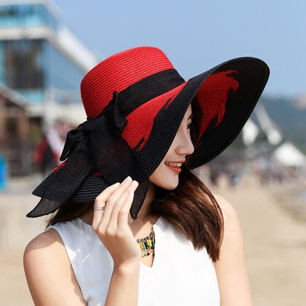 女士夏户外防晒遮阳可折叠大沿太阳帽旅游度假出游海边沙滩草帽子