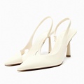ZA2023夏季新款女鞋白色拼接透明法式高跟鞋细跟凉鞋女尖头穆勒鞋
