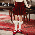 LittleNaive女童半身裙秋冬季复古新年红色休闲短裙儿童丝绒裙子