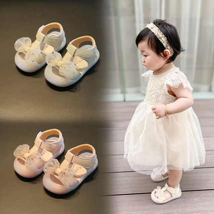 女宝宝凉鞋夏季婴儿软底防滑学步鞋0一1-2岁小童韩版蝴蝶结公主鞋