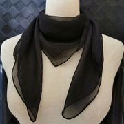 春秋黑色丝巾女夏季小方巾70x70纯色时尚洋气百搭正方形装饰围巾