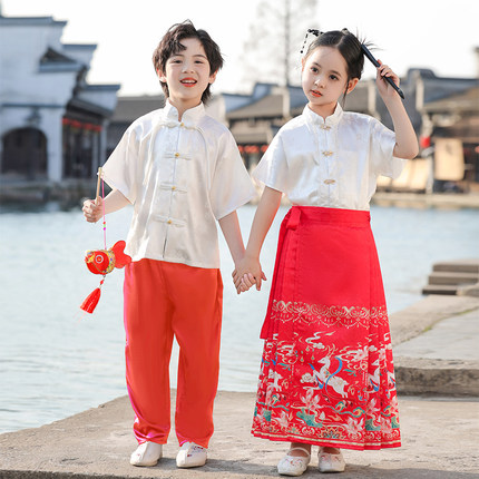 儿童中国风演出服男女童国学汉服小学生朗诵合唱表演服马面裙套装