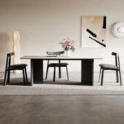 意式实木岩板餐桌现代简约轻奢家用小户型侘寂风白蜡木餐桌椅组合