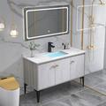 现代落地式浴室柜组合色木免漆智能镜落岩板盆卫生间洗脸盆柜 黑