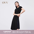 OVV春夏热卖日本进口三醋酸面料小黑裙镶拼短袖连衣裙GQLBJ21012A