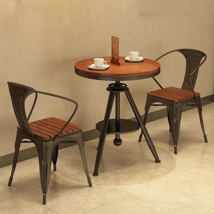 餐桌椅园餐桌转桌盘实木奶茶店门口专用网红可升降组合休闲区桌椅