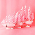 少女粉色系列20cm实木帆船摆件房间装饰布置地中海帆船摆件工艺品