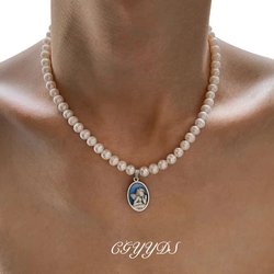 CGYYDS天然淡水珍珠长项链复古风做旧蓝釉宫廷情侣款原创设计