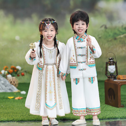 三月三民族服装儿童少数民族表演服男女童汉服傣族异域风情演出服