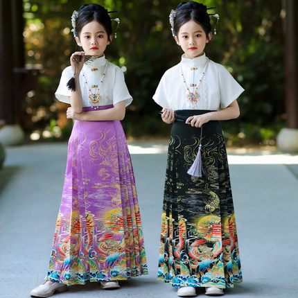2024新款女童春夏款马面裙儿童汉服日常新中式中国风唐装演出服装