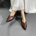 广州原单外贸复古女鞋头层牛皮牛筋软底尖头单鞋2024年夏季平底鞋
