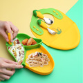 新品儿童婴儿硅胶餐盘食品级可爱硅胶围兜超薄卡通硅胶叉勺套装