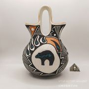 2006年 ACOMA普韦布洛印第安手工熊图腾美式复古礼品陶制婚礼花瓶