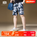 BM抽象条纹印花5分短裤男2023新款美式休闲裤子潮流沙滩裤男夏季