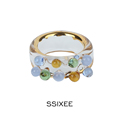 SSIXEE 白羊座系列 设计师品牌定制多彩玻璃珠24K纯黄金鎏金戒指