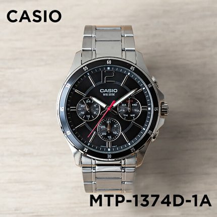 卡西欧手表男CASIO MTP-1374D-1A三眼防水黑暗之心商务钢带石英表
