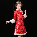 唐装新长袖古筝演出服加厚服年秋冬拜年女童旗袍中国风儿童装女孩