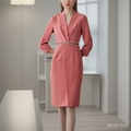 SongofSong歌中歌女装2023秋冬新款粉色长袖钉珠不规则修身连衣裙