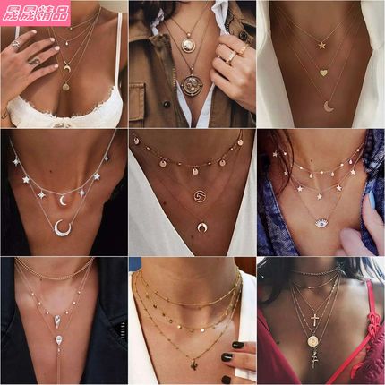 alloy multilayer necklace hip-hop girl clavicle chain choker