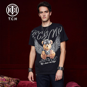T.C.H/轻奢潮牌短袖T恤烫钻小熊翅膀夏黑色商场同款T212106012
