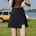 黑色西装半身裙女2024夏季新款不规则A字裙气质显瘦开叉高腰短裙