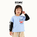 RYSON潮童装INS春秋新款儿童男童蓝色圆领卡通螃蟹假两件毛圈卫衣