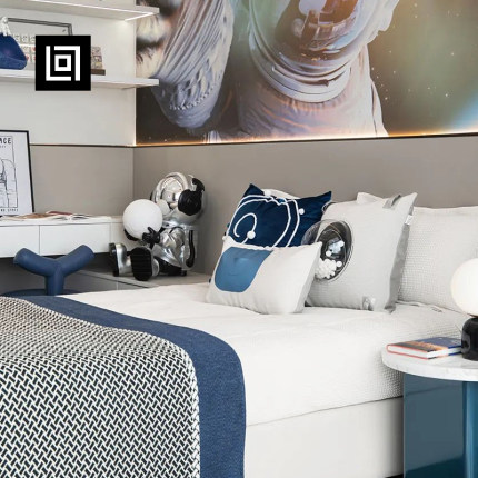 高端软装样板间现代太空星球主题蓝色系列儿童抱枕男孩房床上用品