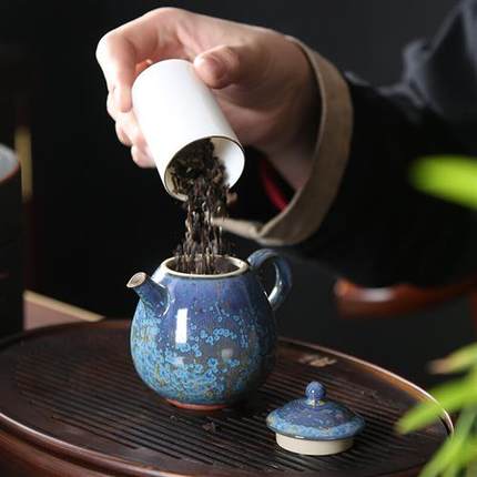 凯斯唯嘉 浮翠蓝玉便携式茶具功夫盖碗旅行茶具套装一壶三杯带茶