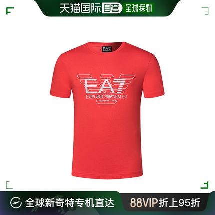 香港直邮Emporio Armani阿玛尼男士T恤红色圆领印花短袖舒适简约