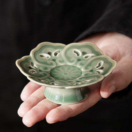 越窑青瓷高足杯垫隔热垫杯托陶瓷中式手工喝茶家用功夫茶具配件