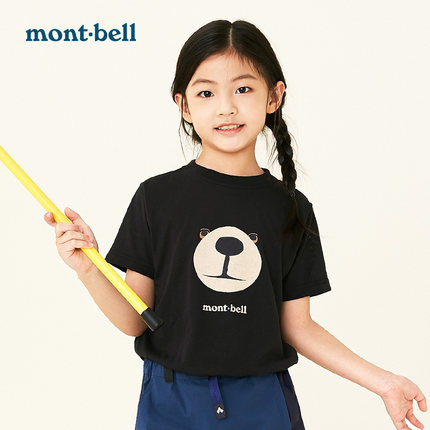 montbell日本夏季儿童男童女童圆领T恤透气快干短袖小熊潮牌黑色